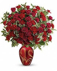 Red Hearts Of Gold Bouquet